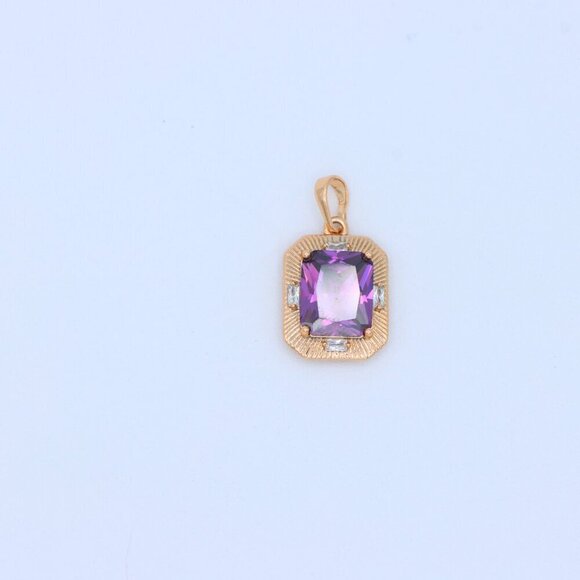 "Purple Rectangular Pendant with Gold Frame and Sparkling Accents, XPPT1786 - Picture 11 of 13
